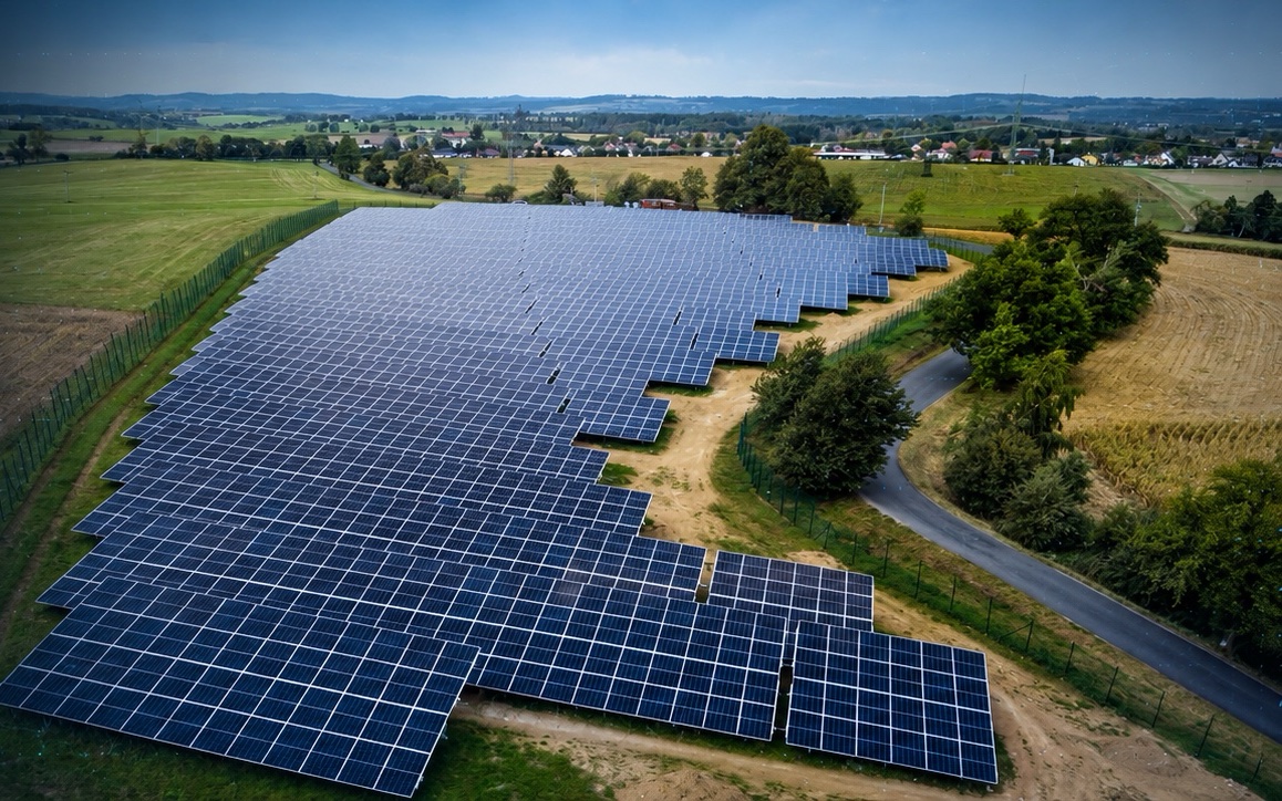 Solární elektrárna — termovizní kontrola panelů dronem