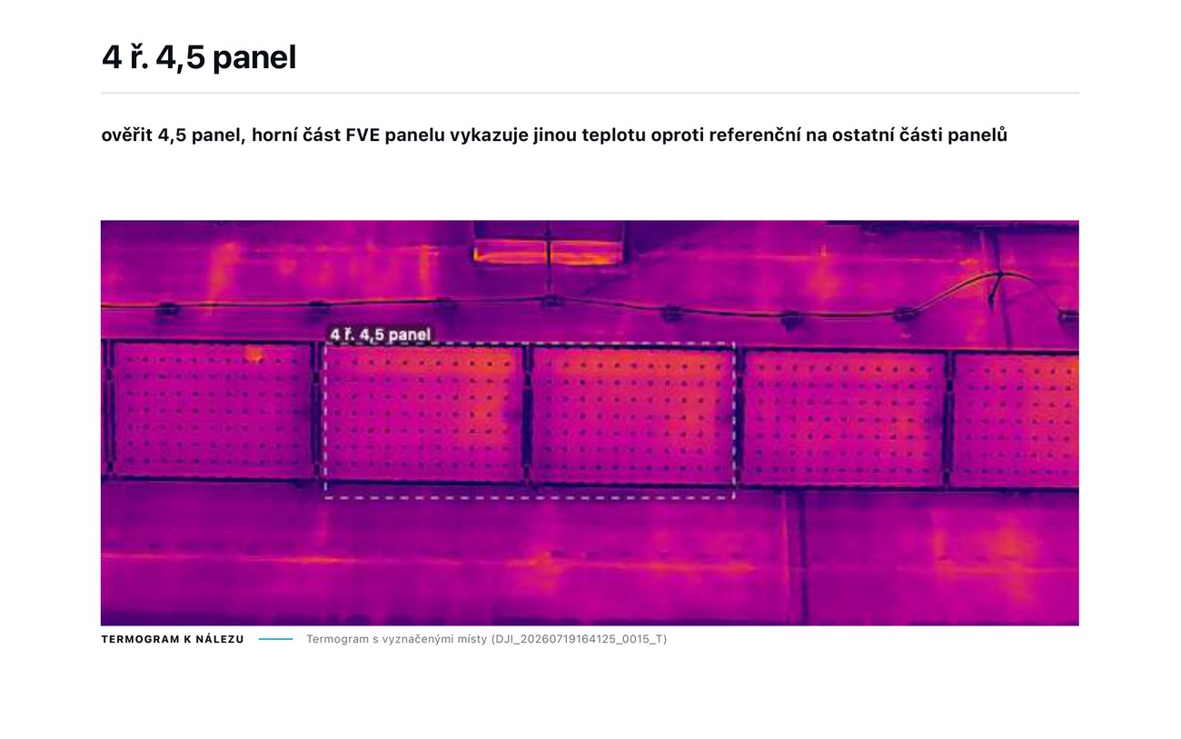 Report FVE — termogram s vyznačeným nálezem